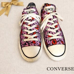 Converse All Star Sneakers Pink Lavender Lips Print Black Size 7